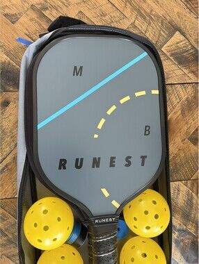 MB RUNEST Pickleball Set - (2 paddles, covers, 4 balls, grip) NIB